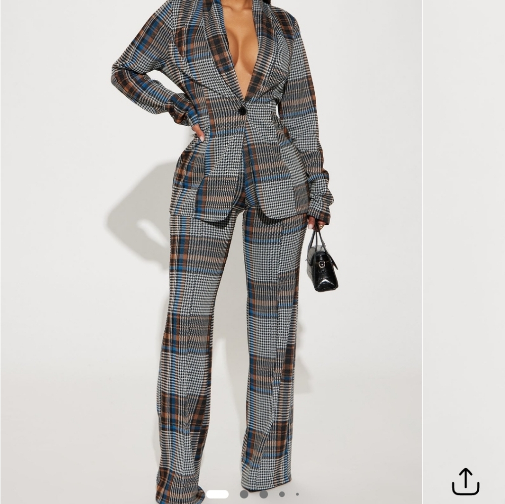 Fashion Nova Checkered Blazer Pant Set - Black and Brown